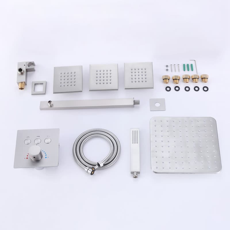 Thermostatic Shower System With Rough-in Valve Bathroom Shower Faucet With Hand Shower And Body Jet Rain 10 Inch Shower Head Set