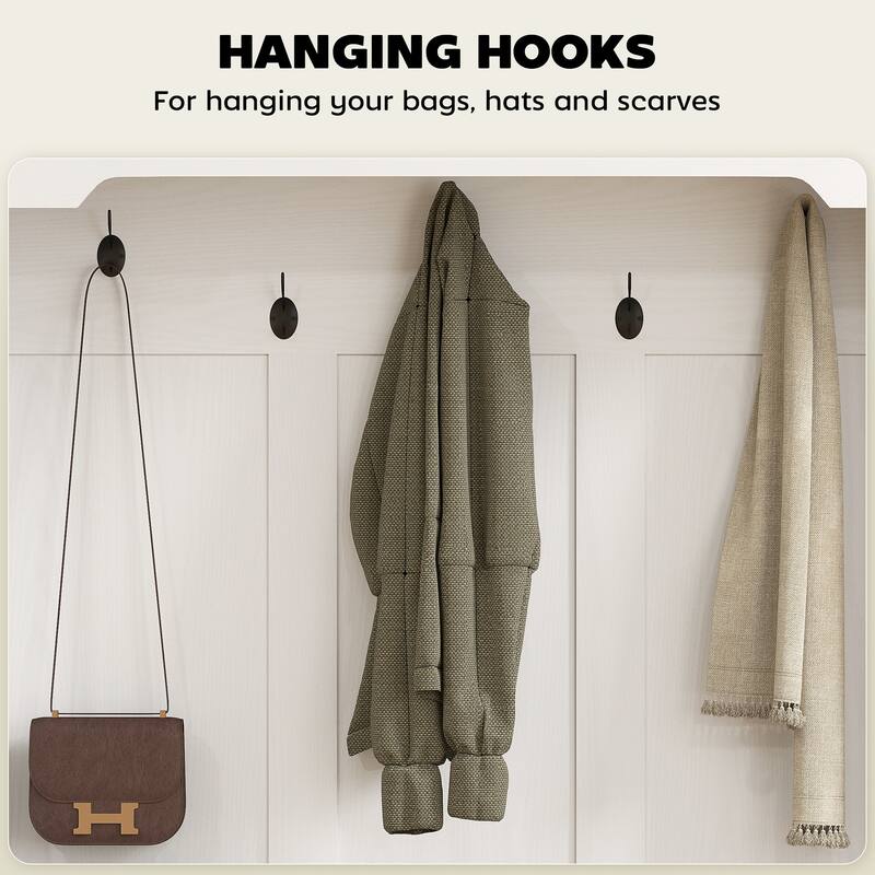 HOMCOM 3-in-1 Hall Tree with Shoe Storage, Standing Coat Rack with Shoe Bench, Entryway Furniture with Five Hooks