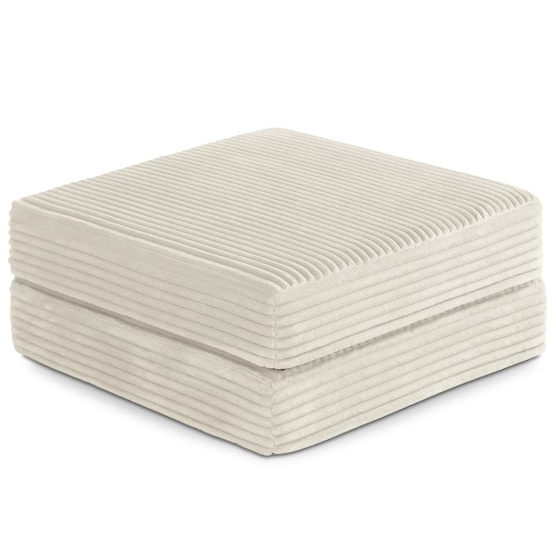 Jaxx Unsofa Modular Convertible Sectional Sofa with Fold Out King Sleeper Bed - Ottoman. - Faux Fur Ivory