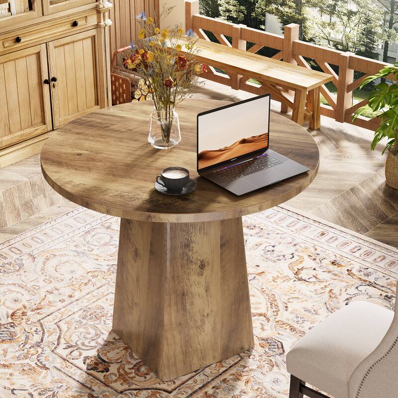 31.5-Inch Round Dining Room Table for 2-4, Farmhouse Small Kitchen Dinner Table