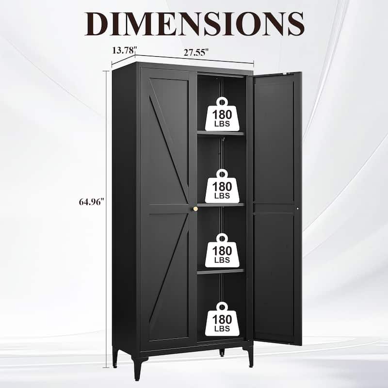 2 Doors Metal Storage Cabinet Kitchen Pantry Cabinet With Adjustable Shelves Tall Steel Cabinet Locker