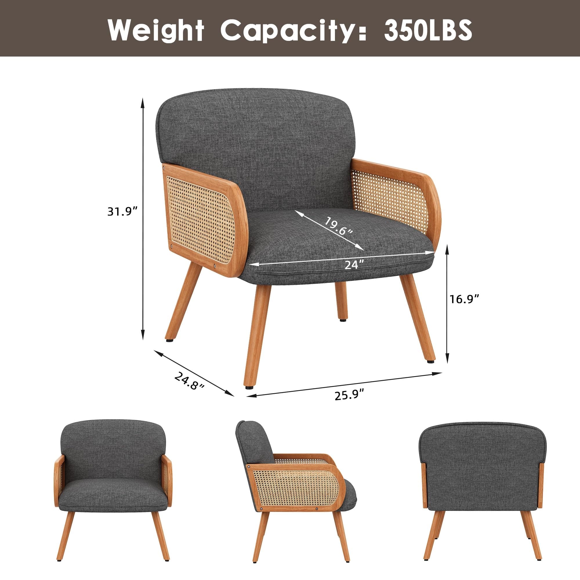 Accent Chair with Rattan Arms,Upholstered Mid Century Modern Living