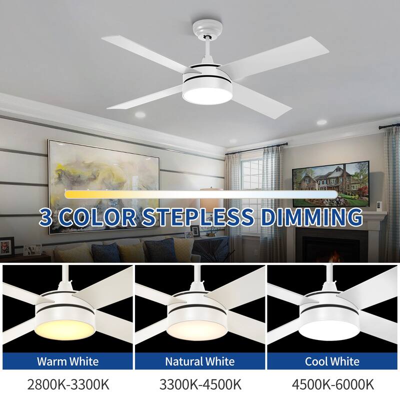 Moasis 48-inch 4 Blades Ceiling Fan with LED Lights and Remote Control