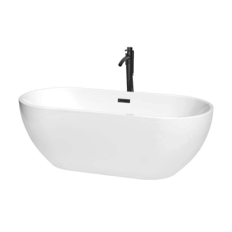 Wyndham Collection Brooklyn 67" Free Standing Acrylic Soaking Tub with - White / Matte Black Trim