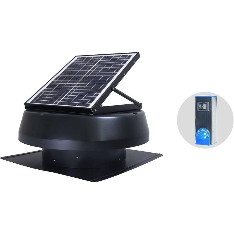iLiving Smart Solar Attic Exhaust Fan, 14", Black - 21x21x10