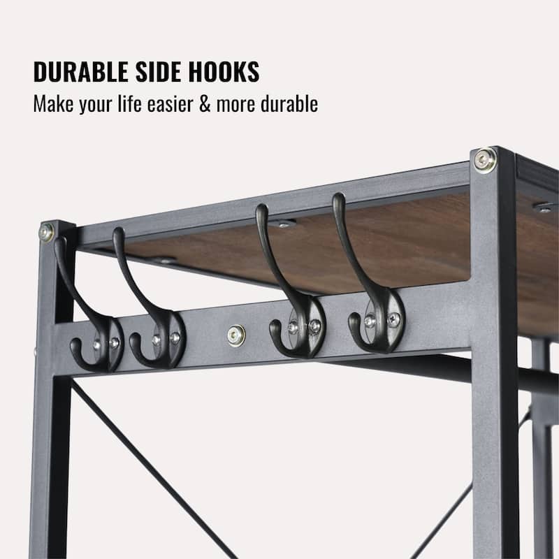 Acacia Wood Garment Rack: 2 Wicker Drawers, 4 Hooks, Shelves - Heavy Duty Freestanding Closet Organizer
