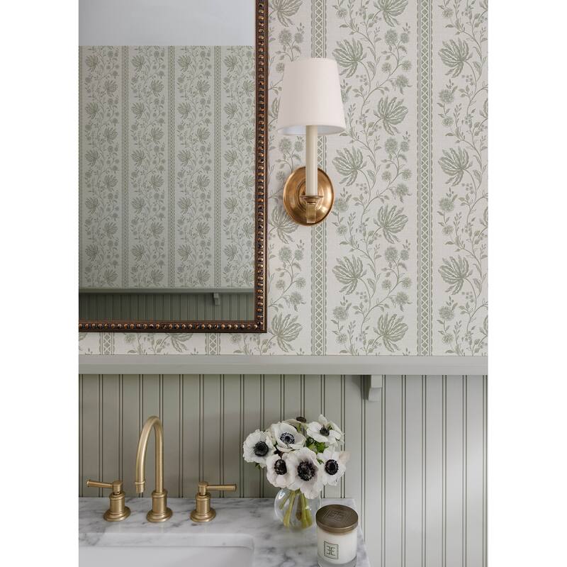 Edgemoor Sage Jacobean Stripe Wallpaper