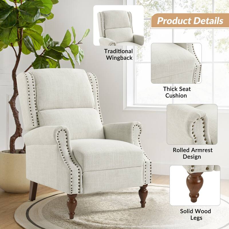 Terri Traditional Roll Arm Manual Recliner with Solid Wood Legs Set of 2 by HULALA HOME