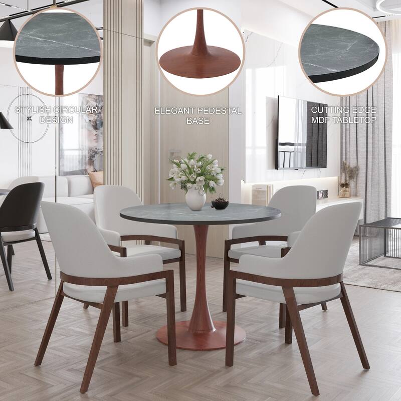 Bristol 27" Round Dining Table with MDF Top and Cherry Steel Pedestal Base for Modern Kitchen and Dining Room