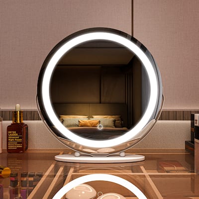 TOOLKISS 19-inch Round Dimmable LED Tabletop Makeup Mirror - 19"