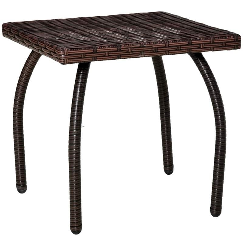 Steel and Rattan Outdoor Side Table with Polypropylene Top - 17.75" L x 17.75" W x 17.25" H - Brown