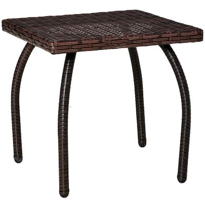 Steel and Rattan Outdoor Side Table with Polypropylene Top - 17.75" L x 17.75" W x 17.25" H