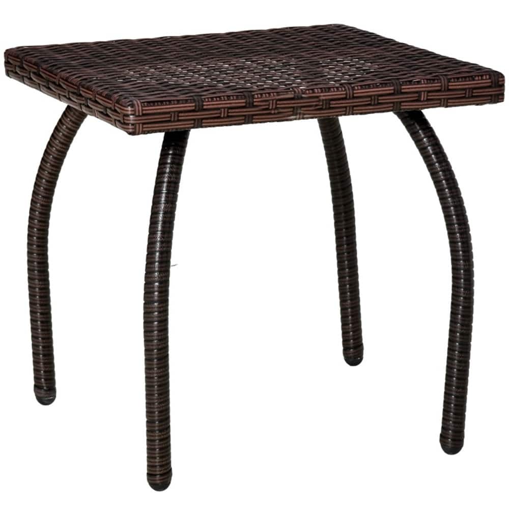 Steel and Rattan Outdoor Side Table with Polypropylene Top - 17.75" L x 17.75" W x 17.25" H