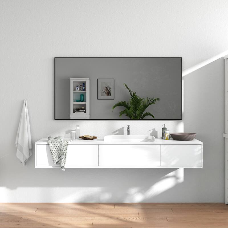 Organnice Rectangular Mirror Modern Black Frame Bathroom Vanity Mirror Clean Glass