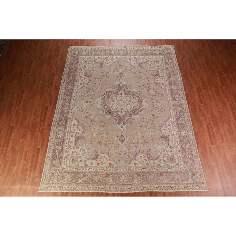 Tabriz Persian Vintage Area Rug Handmade Traditional Wool Carpet - 9'10" x 12'6"