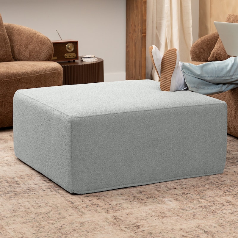 Jaxx Fairlie Couch Ottoman - Oversized Square Foam Coffee Table Ottoman - 36 Inch - Boucle Silver