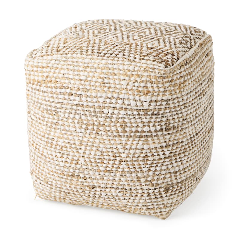 Mercana "Ekani" Cream & Beige Cotton Square Pouf - Cream & Beige