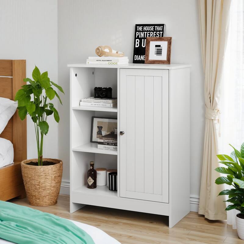 Modern Freestanding Floor Cabinet with Doors and Adjustable Shelves, Kitchen Storage Cabinet with Hidden Compartment