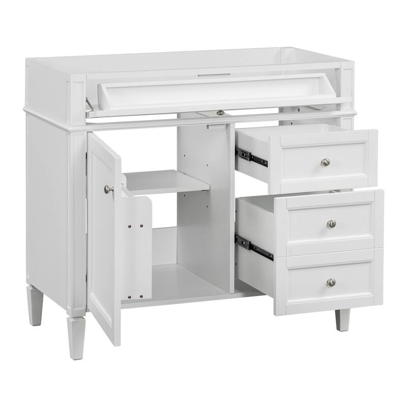 35.74-Inch Modern Bathroom Vanity with 3 Drawers, Tip-Out Drawer, Adjustable Shelf, and Exquisite Roman Leg Design