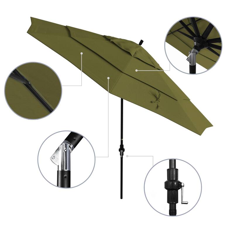 California Umbrella 11' Rd Golden State Series Patio Umbrella Black Aluminum Frame Crank Lift Collar Tilt Sunbrella