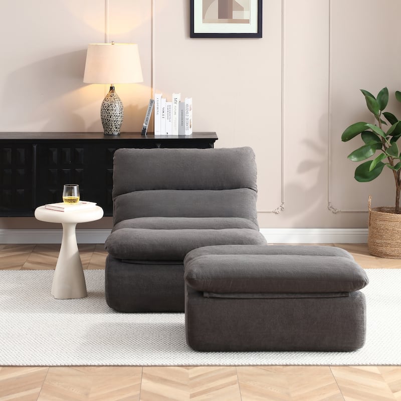 32"Bean Bag Chair with Ottoman, Big Chaise Lounge Chairs for Adults,Tufted Upholstered Lazy Sofa