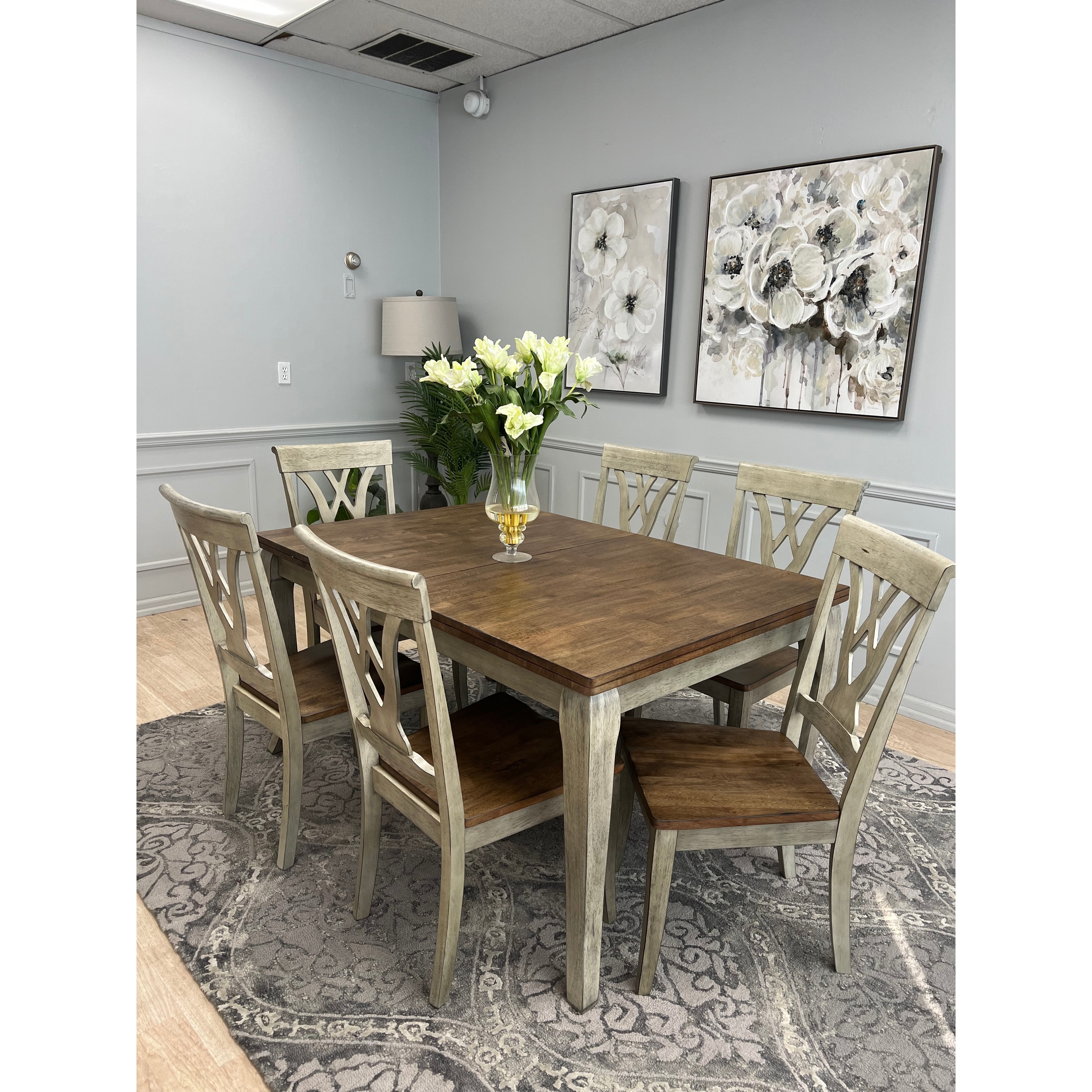 Piece Solid Wood Dining Set, Two-Tone Brown and Gray Finish