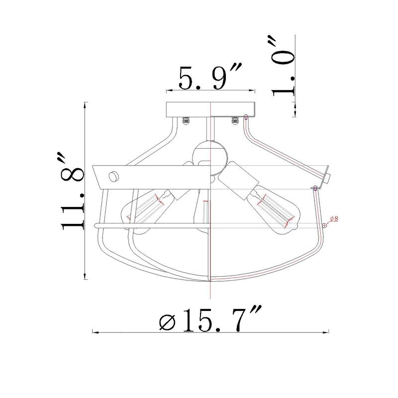 Willem Matte Black 3-Light Metal Cage Semi-Flush Mount