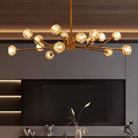 Brass Sputnik Chandelier Gold Pendant Light Crystal Ceiling Hanging Light Fixture 15 Light