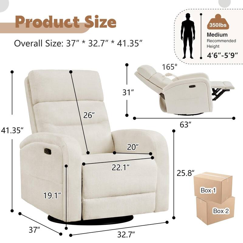 Aemeios Swivel Power Recliner Rocker with USB and Type C Port Set of 2