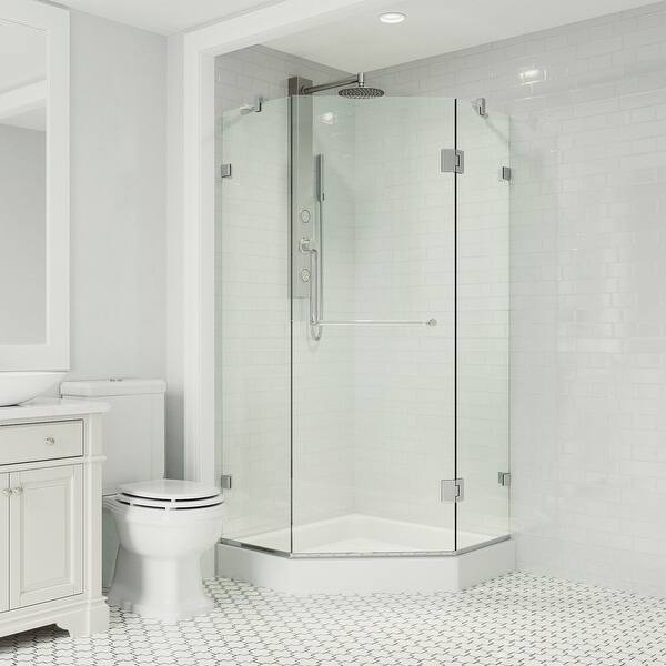 Shop Vigo 38 X 38 Frameless Neo Angle Clear Shower Enclosure And White Base Overstock 4719428
