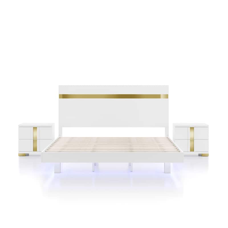 Furniture of America Halifax Modern 3-Piece Wood Platform Bedroom Set with Underbed LED