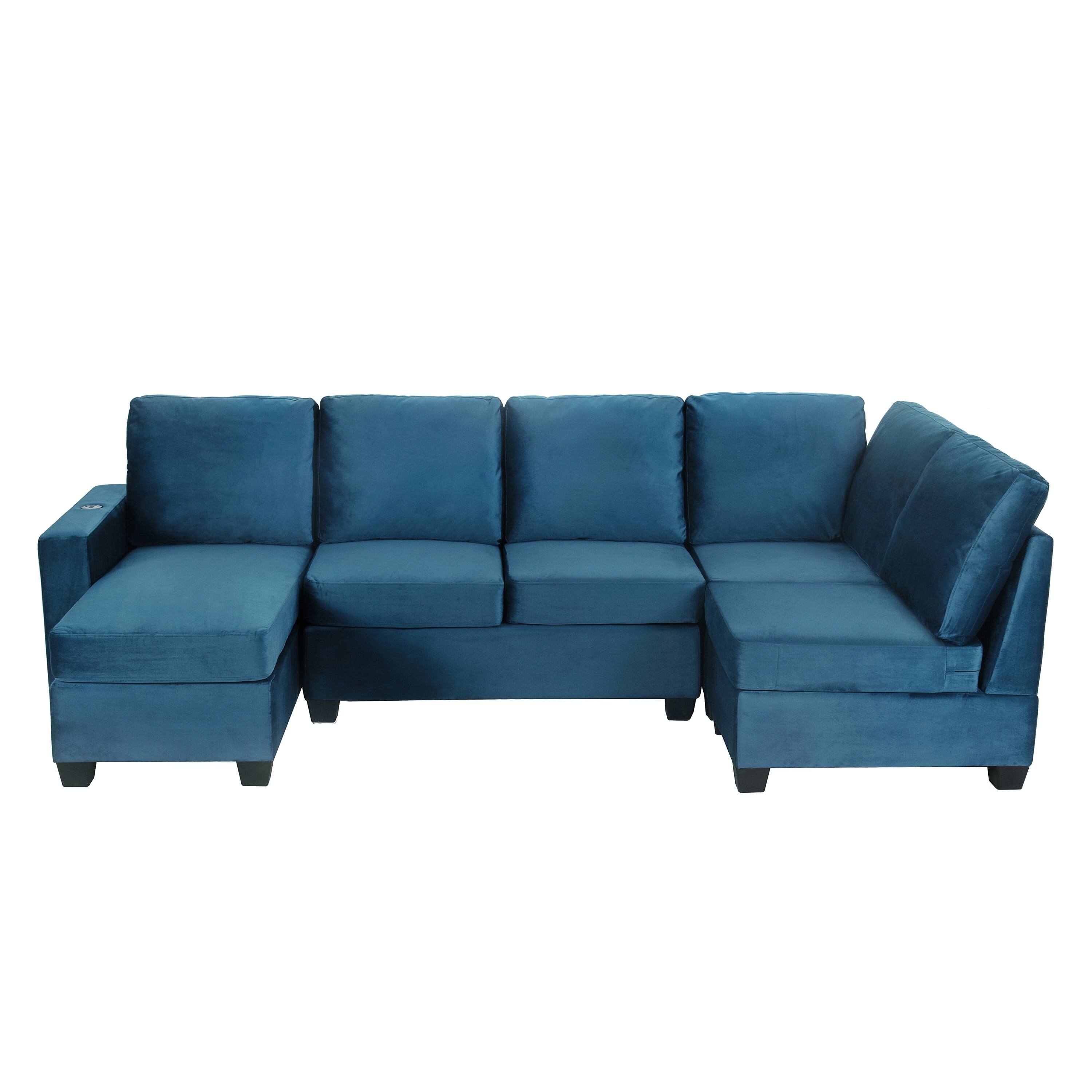 European Design Chesterfield Velvet Sofa LShaped Sectional Couch, 6