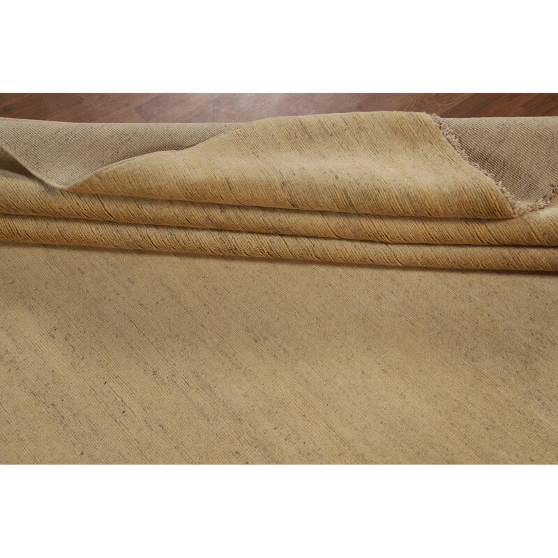 Muted Gold Gabbeh Modern Area Rug Handmade Wool Carpet - 8'0"x 9'7"