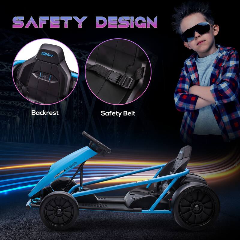 Aosom 24V 8.1 MPH Electric Go Kart, Drifting Car Battery Powered Ride on Toy Outdoor with Slow Start, Music, Horn Honking