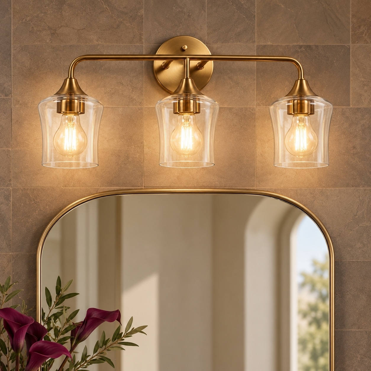 Modern Glam 3-Light Gold Wall Sconces Clear Glass Vanity Light for Bathroom - 22" L x 6.7" W x 10.6" H