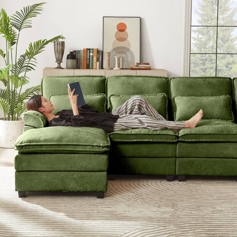 113 Inches Oversized Double Layer Cloud Design U Shaped Sofa with Double Chaise