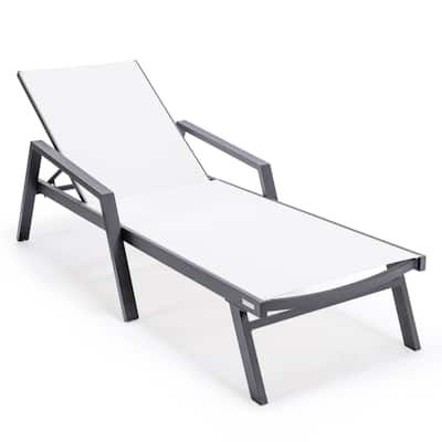 Marlin Outdoor Sun Chaise Lounge Chair with Arms - Stackable Mesh Recliner for Pool, Beach, Patio, Garden, Deck or Backyard
