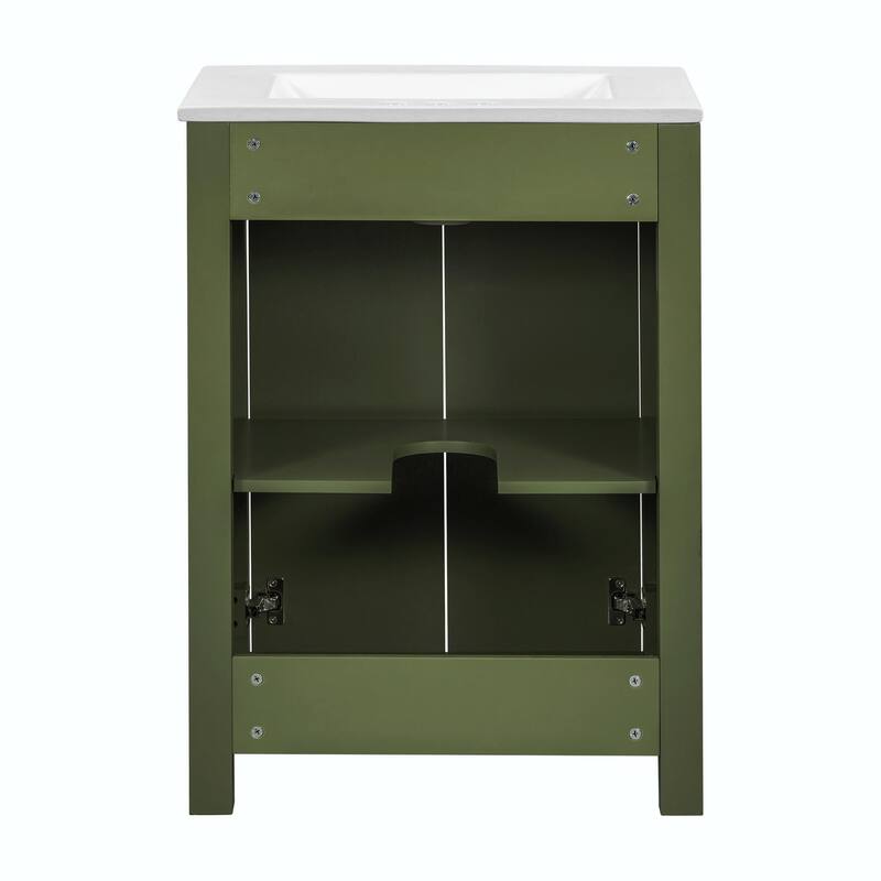 Vintage Style Bathroom Vanity Combo with Ceramic Sink and 2 Soft-close Doors