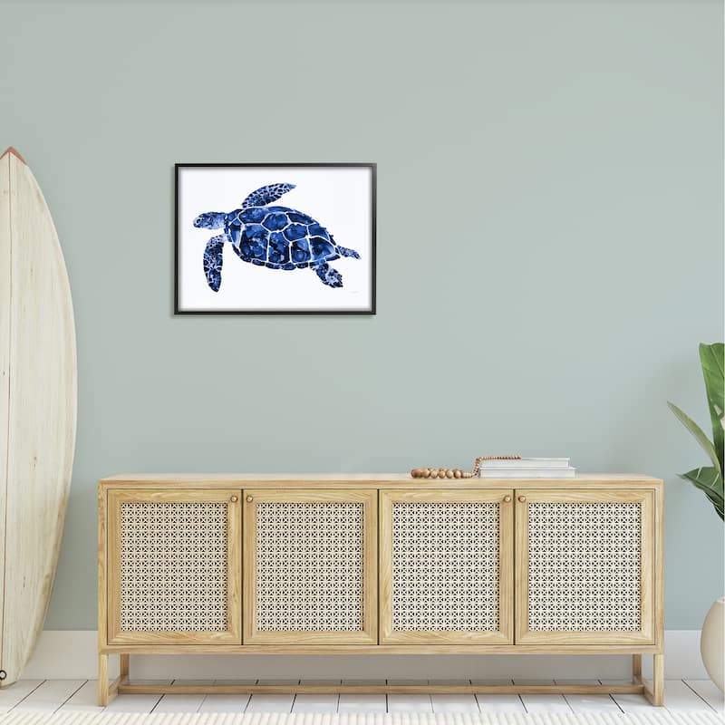 Stupell Blue Speckled Sea Turtle Marine Animal Illustration Framed Wall Art, Design by Patti Mann