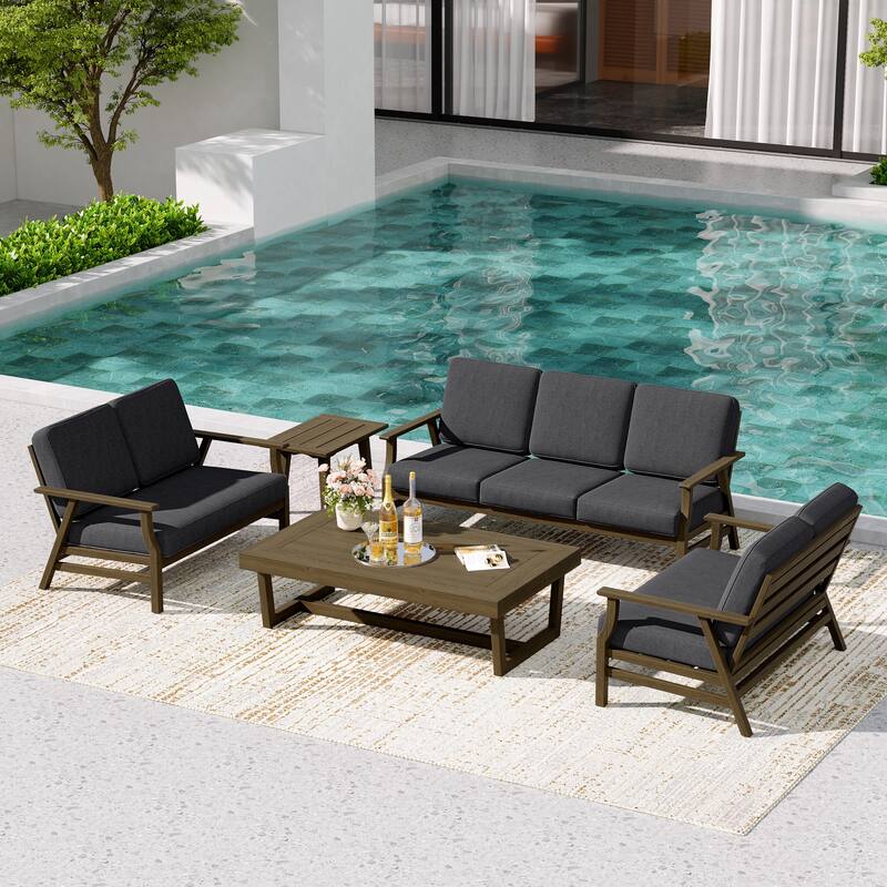 Teak Outdoor Seating Set with Daybed & Tables.