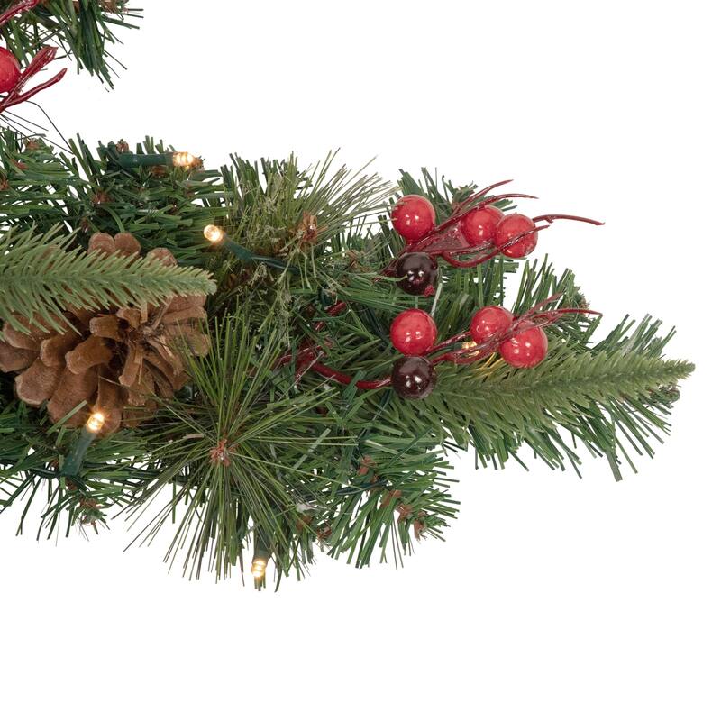 32" Pre-Lit Artificial Mixed Pine and Berries Christmas Snowflake Wreath