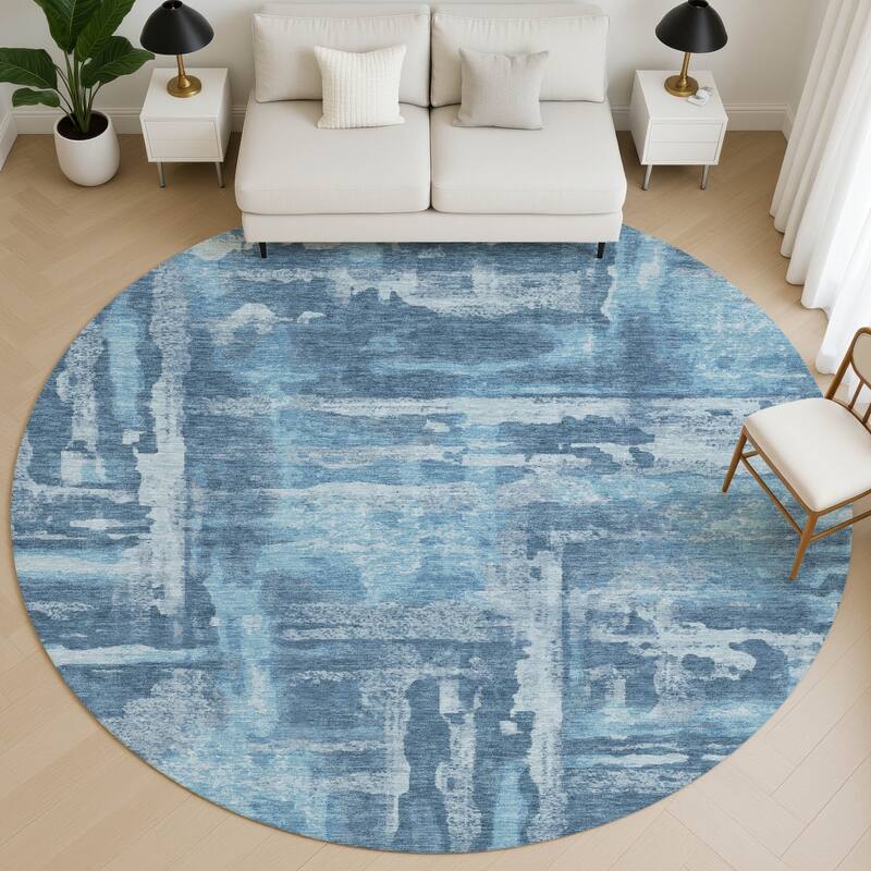 Premium Washable Super Soft Modern Glam Mayfield Rug - Denim - 8' x 8'