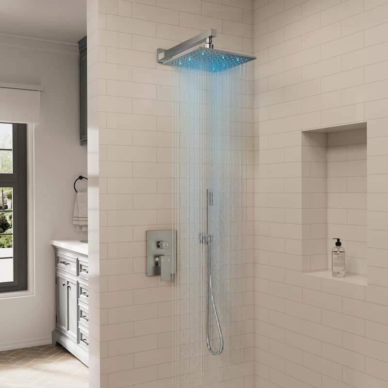 GRANDJOY LED Shower Head System 10" Rainfall Shower Head with Handheld Shower