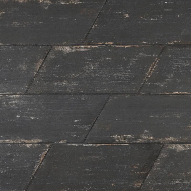 Merola Tile Retro Naveta Nero 7" x 16-3/8" Porcelain Floor and Wall Tile