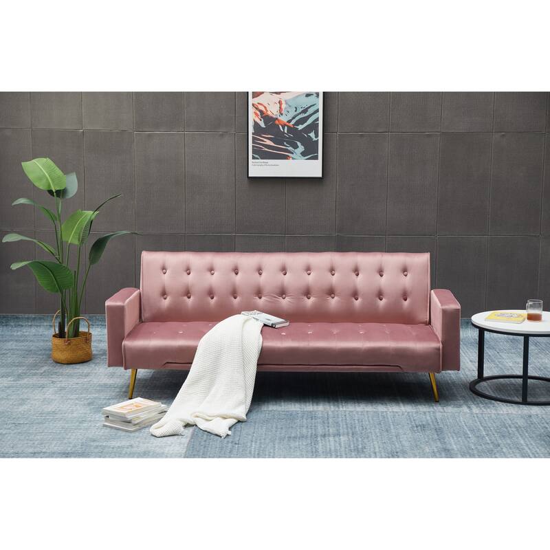 Rose Sofa Bed with Golden Metal Legs, Solid Wood+MDF, 75x32x29 inches