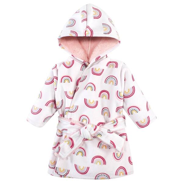 slide 1 of 1, Hudson Baby Infant Girl Mink with Faux Fur Lining Pool and Beach Robe Cover-ups, Modern Rainbow 0-6 Months - Modern Rainbow