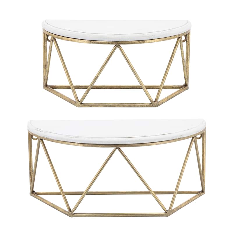 Wood Metal Geometric Demilune Wall Shelf - White, 16"