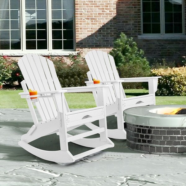 Vrakae 2 PCS PE Folding and Rocking Adirondack Chair with Ottoman