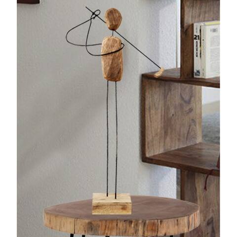 Better Trends Grove Collection of Home Decor Showpiece is Free Standing Art, Musician with Golf Club, 100% Mango Wood