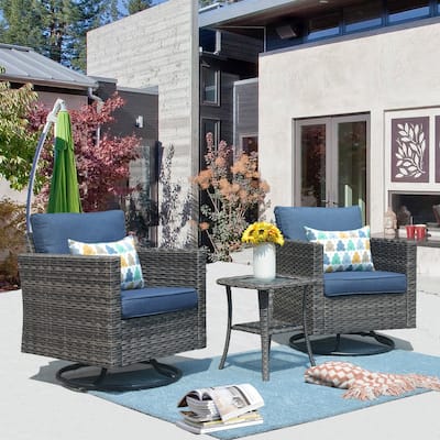 OVIOS Wicker Swivel Rocking Chair 3-piece Set